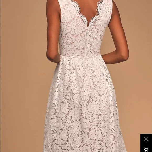 Lulus Love Swept White Lace midi skater dress with pockets NWT Brides - Picture 3 of 9